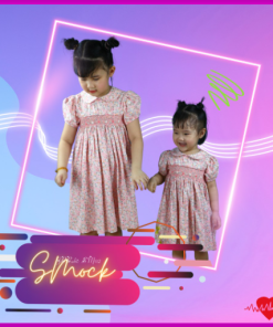 Váy đầm smock bé gái thêu tay thủ công họa tiết hoa hoa hồng ở phần eo,dáng xòe,vải cotton mát SM02 (SM02) Giá   295,000 / cái